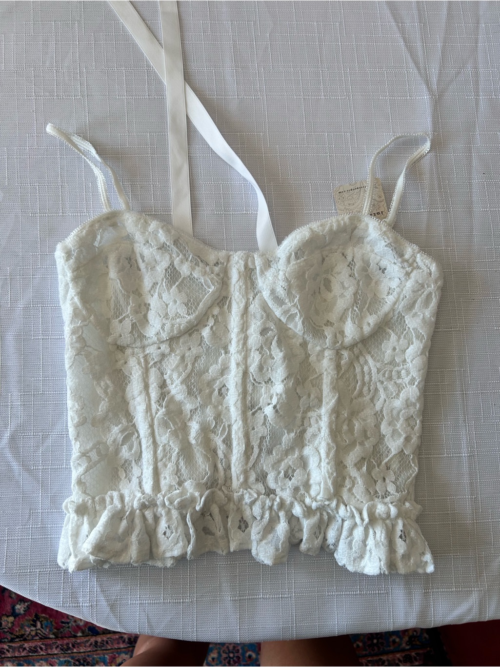 Free People Intimate White Lace Corset Tie Up Back & Adjustable Spaghetti Straps
